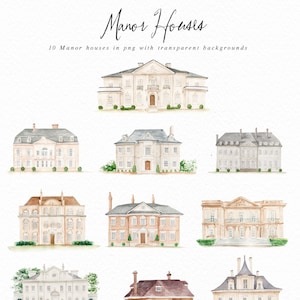 Watercolor house cliparts-Manor Houses/Small Set/Individual PNG files/Landscape/House