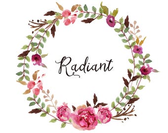 Watercolor flower wreath clipart- Radiant/Small Set/Hand Painted/Wedding design