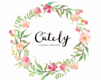 Watercolor floral wreath-Cutely/Small Set/Individual PNG files/Hand Painted/Wedding design