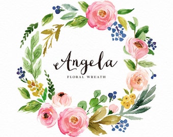 Watercolor flower wreath clipart-Angela/Small Set/Hand Painted/Wedding design