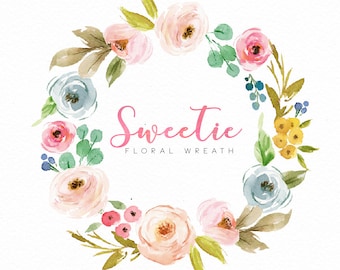 Watercolor floral wreath-Sweetie/Small Set/Individual PNG files/Hand Painted/Wedding design