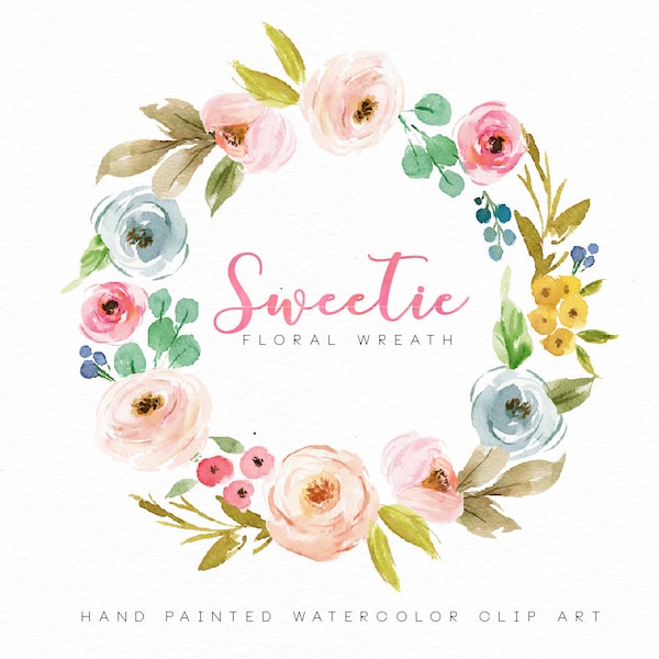 Watercolor floral wreath-Sweetie/Small Set/Individual PNG files/Hand Painted/Wedding design