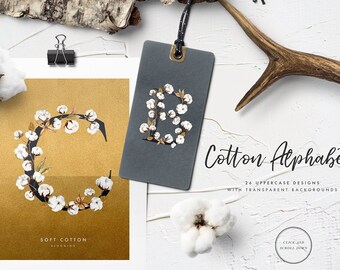 Cotton Alphabets/Small Set/Individual PNG files/Hand Painted/Wedding design/Winter/Ampersand/