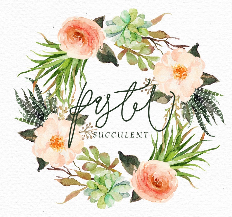 Download Watercolor succulent clip art Pastel Succulent/Small | Etsy