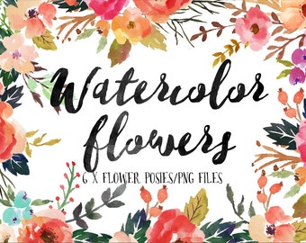 6 X Watercolor flower posies/Small Set/PNG files/Wedding set