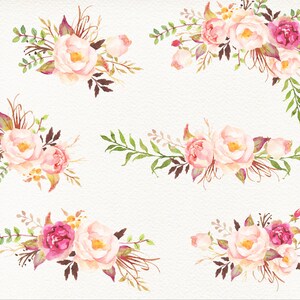 Romantic Blooms Watercolour Clip Art/Small Set/Rose/Individual PNG files/Hand Painted image 2