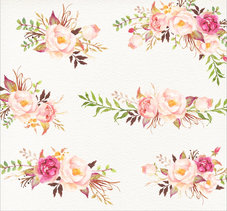 Romantic Blooms Watercolour Clip Art/Small Set/Rose/Individual PNG files/Hand Painted image 2