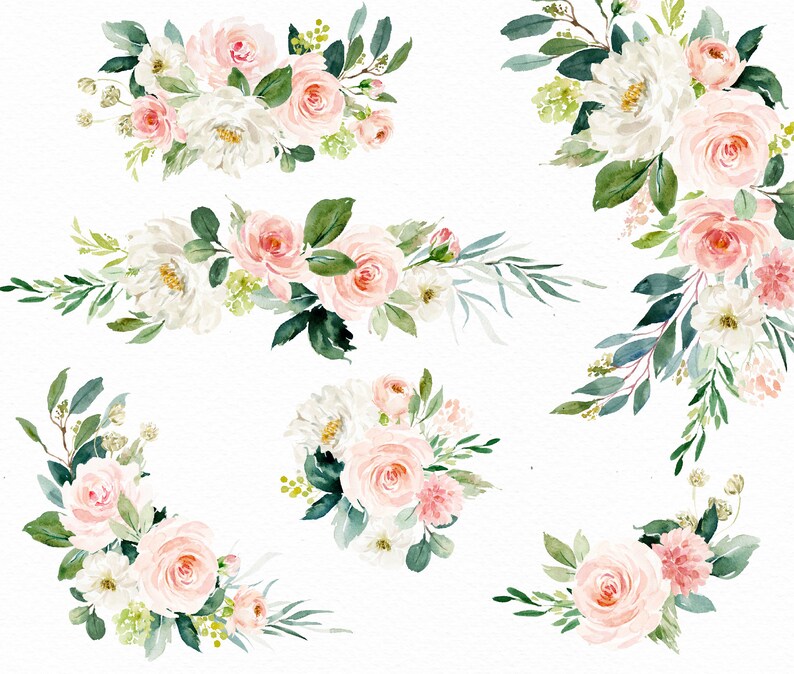 Watercolor Floral Clip Art-ethereal Blush Vol.1/small Set/wedding ...