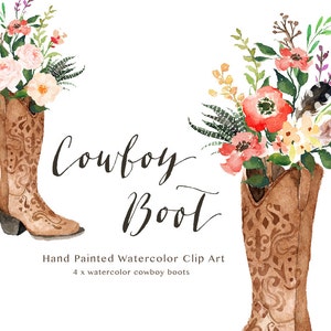 Watercolor cowboy boots/Wedding/Small Set/Individual PNG files/Hand Painted/boho style/rustic image 2