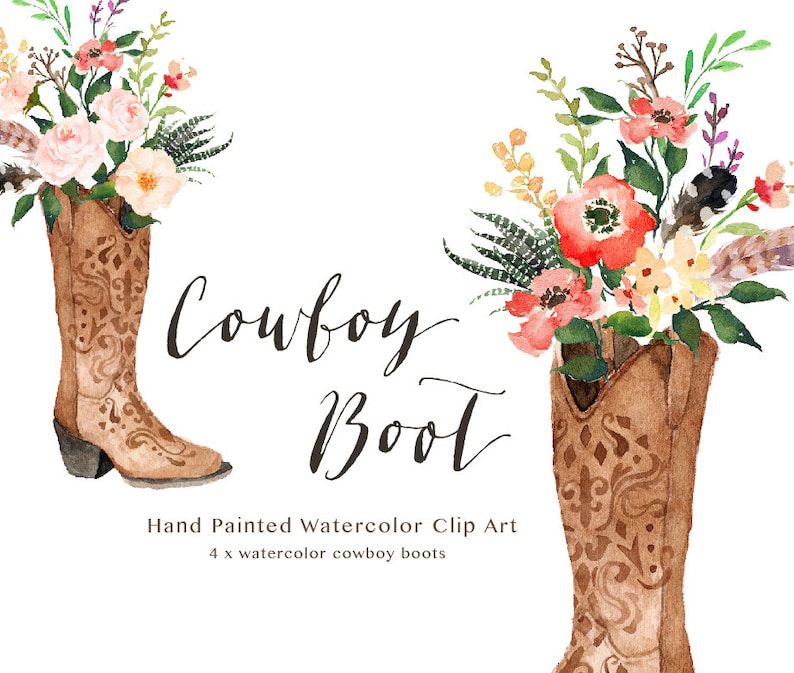 Watercolor cowboy boots/Wedding/Small Set/Individual PNG files/Hand Painted/boho style/rustic image 2