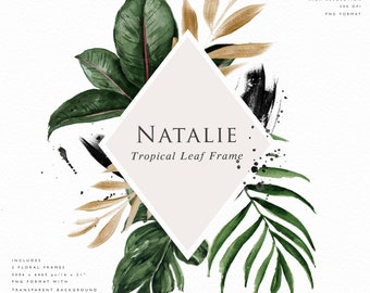 Natalie-Watercolor tropical leaf frames /Small Set/Digital clipart watercolor/wedding/ hand painted/Individual PNG files