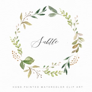 Clipart de coroa de folhas em aquarela - Conjunto sutil/pequeno/pintado à mão/design de casamento