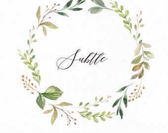 Watercolor leaf wreath clipart-Subtle/Small Set/Hand Painted/Wedding design