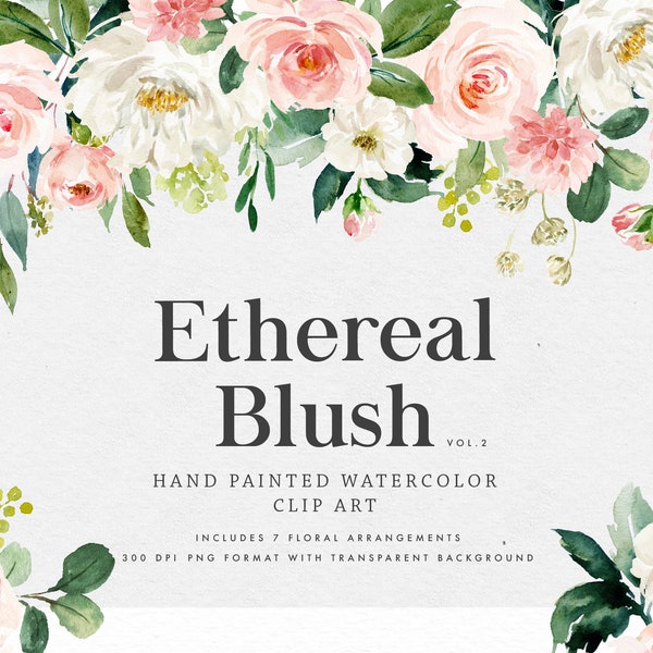 Watercolor floral clip art-Ethereal Blush VOL.2/Clip art/Small Set/Individual PNG files/Hand Painted/wedding/Femine