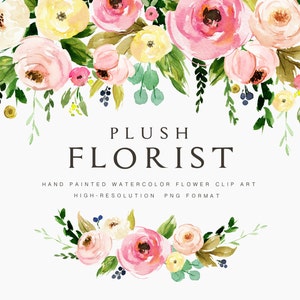 Watercolor flower clipart-Plush Florist/Small Set/Individual PNG files/Hand Painted/wedding image 1