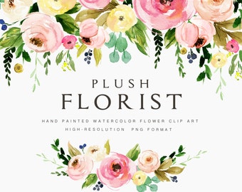 Watercolor flower clipart-Plush Florist/Small Set/Individual PNG files/Hand Painted/wedding