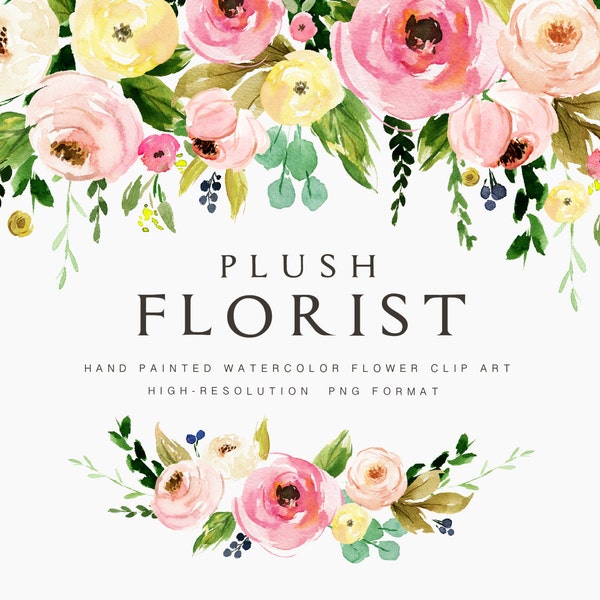 Aquarell Blume Clipart-Plüsch Florist/kleines Set/individuelle PNG Dateien/handbemalt/Hochzeit