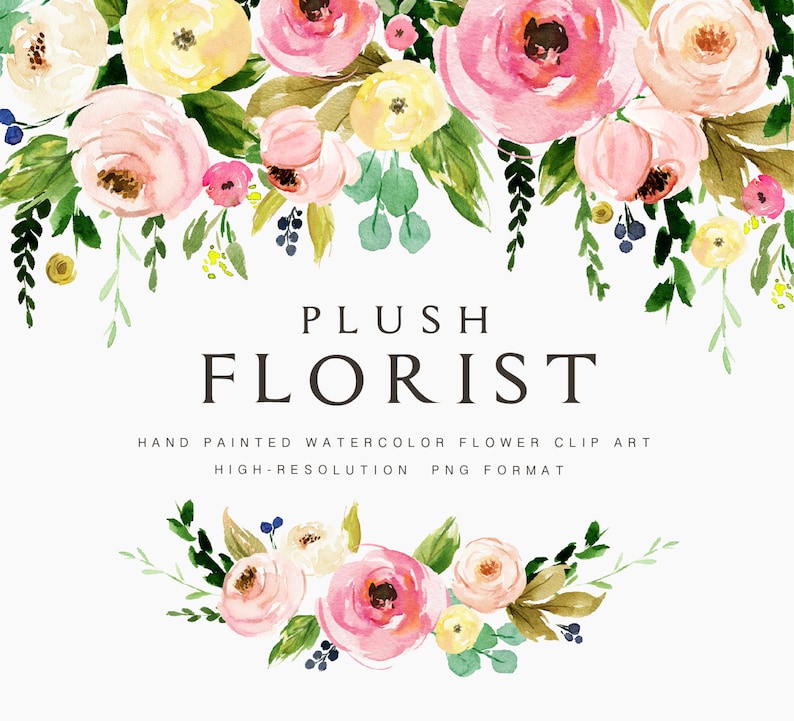 Watercolor flower clipart-Plush Florist/Small Set/Individual PNG files/Hand Painted/wedding image 1