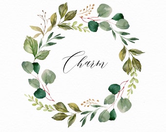 Watercolor leaf wreath clipart-Charm/Small Set/Hand Painted/Wedding design