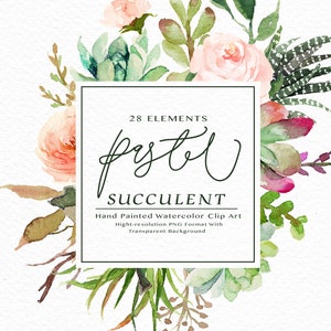 Watercolor succulent clip art -Pastel Succulent Elements/Small Set/rustic peach/Individual PNG files/Hand Painted/Wedding