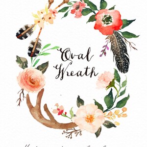 Watercolor oval wreath/Small Set/Antler/Wild/Boho