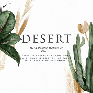 Desert-Watercolor tropical leaf compositions/Small Set/Digital clipart watercolor/wedding/ hand painted/Individual PNG files /succulent