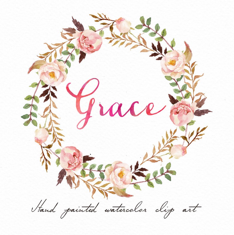 Watercolor Floral wreath-Grace /Small Set/Individual PNG files / Hand Painted image 1