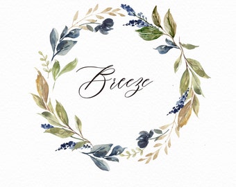 Watercolor floral wreath-Breeze/Small Set/Individual PNG files/Hand Painted/Wedding design