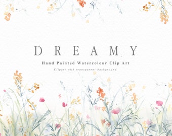 Dreamy-Watercolor floral clipart/Small Set/Individual PNG files/Hand Painted/Wedding design /Meadow /Floral Watercolor Borders /Spring