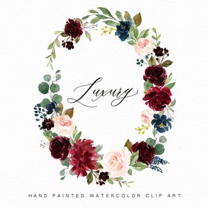 Watercolor flower wreath clipart- Luxury/Small Set/Individual PNG files/Hand Painted/Wedding design/