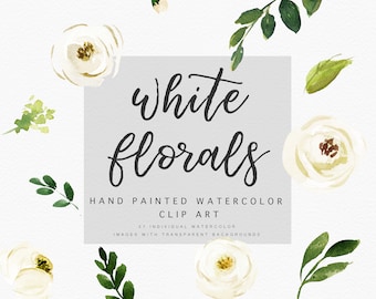 Watercolor floral Clip Art-White Flower Elements/Small Set/Individual PNG files/Hand Painted/Wedding design/Rustic/Ivory