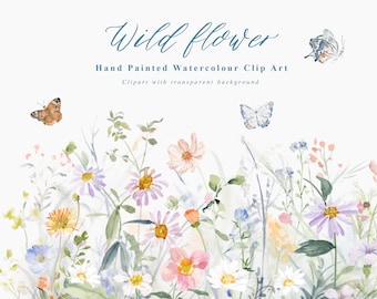 Wild Floral Clipart /Small Set/Individual PNG files/Hand Painted/Wedding design/Wildflowers clipart /Meadow /Floral Watercolor Borders