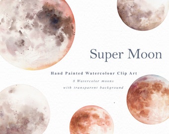 Super moon - Watercolor clipart