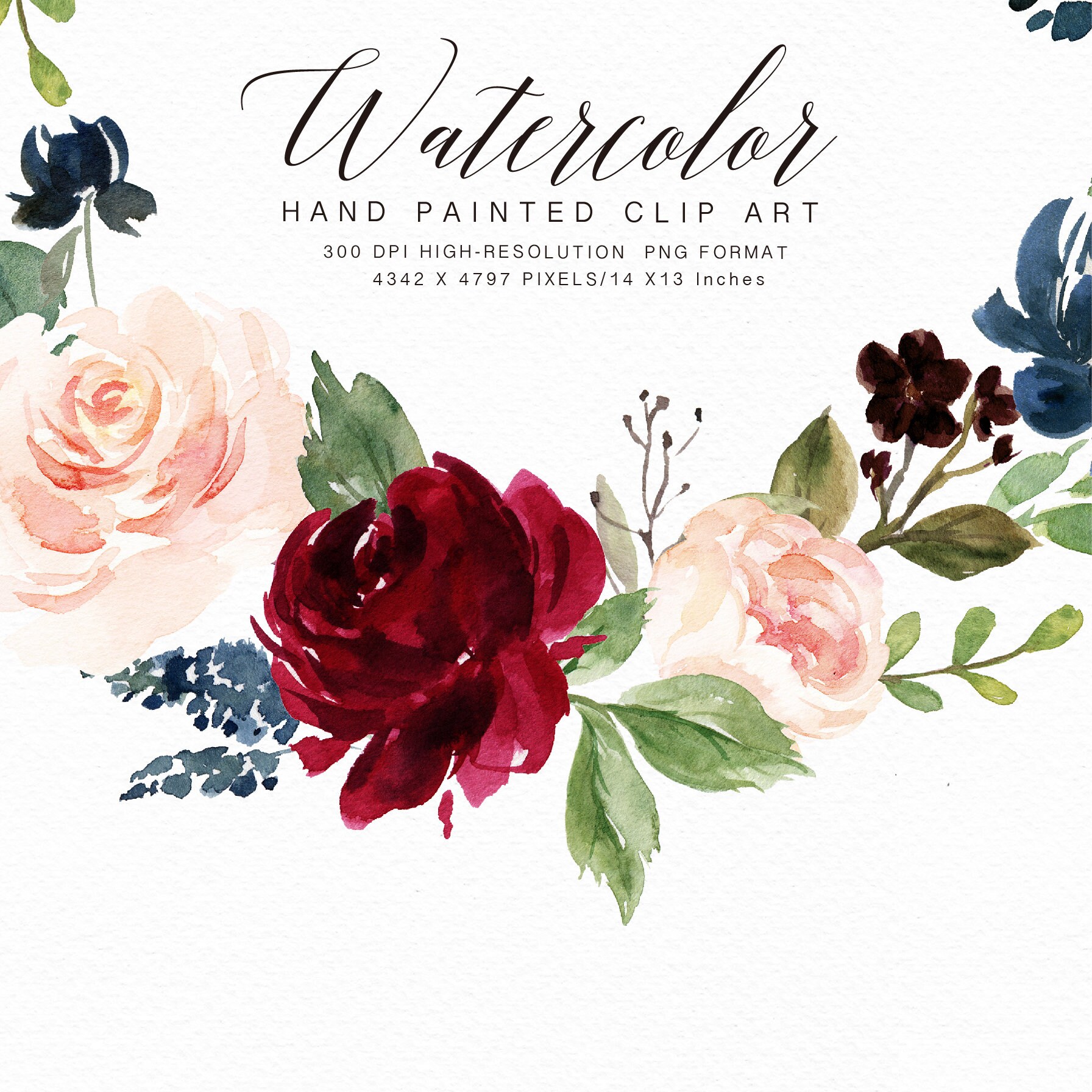 Watercolor Flower Wreath Clipart Frances/small Set/individual | Etsy