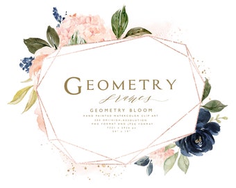 Rose Gold Geometry frame clipart- Geometry Bloom/Small Set/Individual PNG files/Hand Painted/Wedding design/