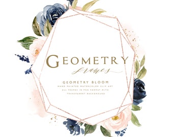 Rose Gold Geometry frame clipart- Geometry Frames/Small Set/Individual PNG files/Hand Painted/Wedding design/