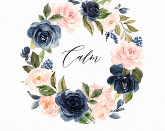 Watercolor floral wreath-Calm/Individual PNG files/Small Set/Hand Painted/Wedding design