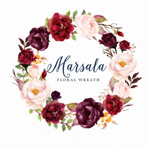 Watercolor Floral Wreath-marsala/small Set/individual PNG - Etsy