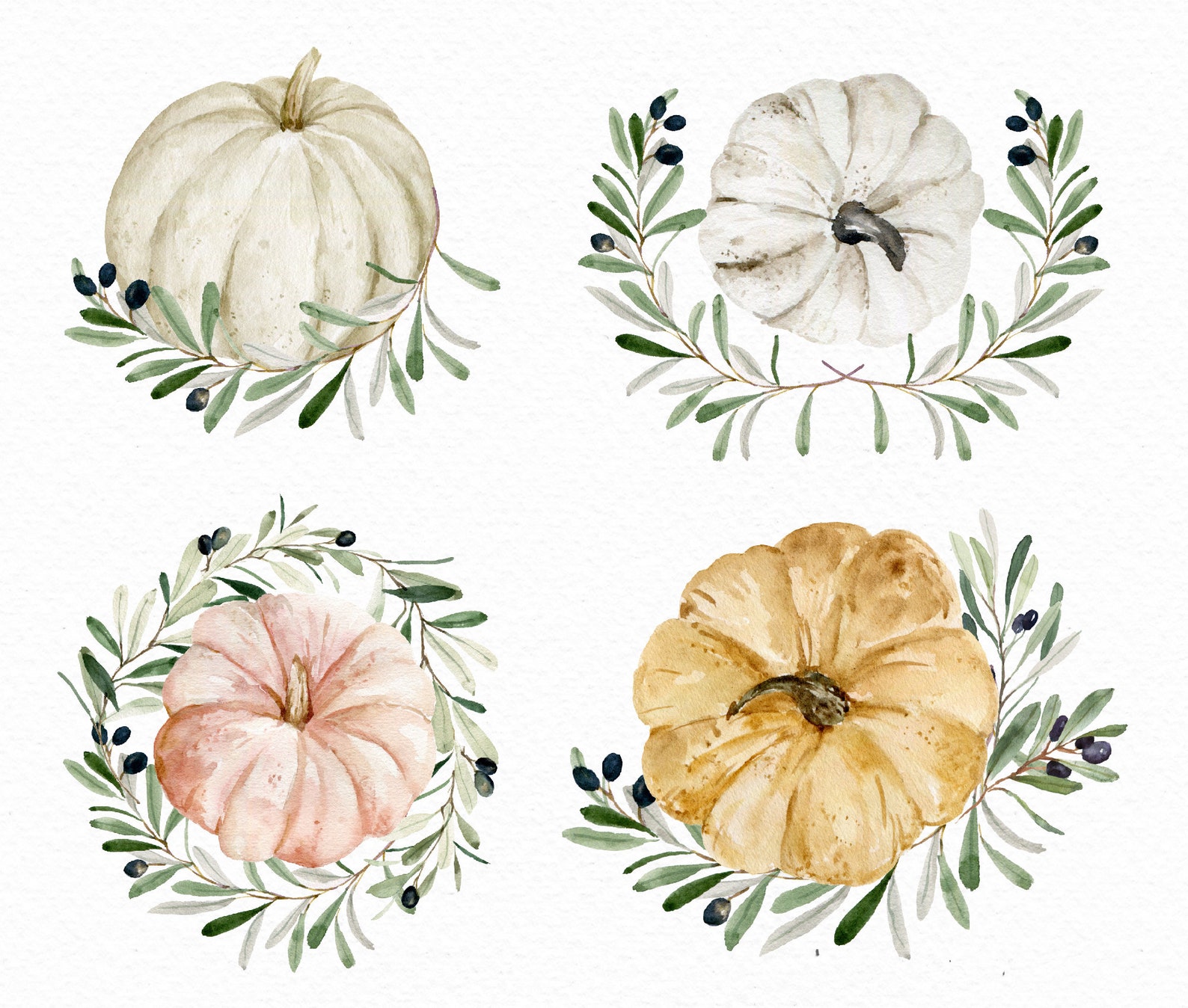 Watercolor Clip Art-pumpkin/small Set/individual PNG Files/hand Painted ...