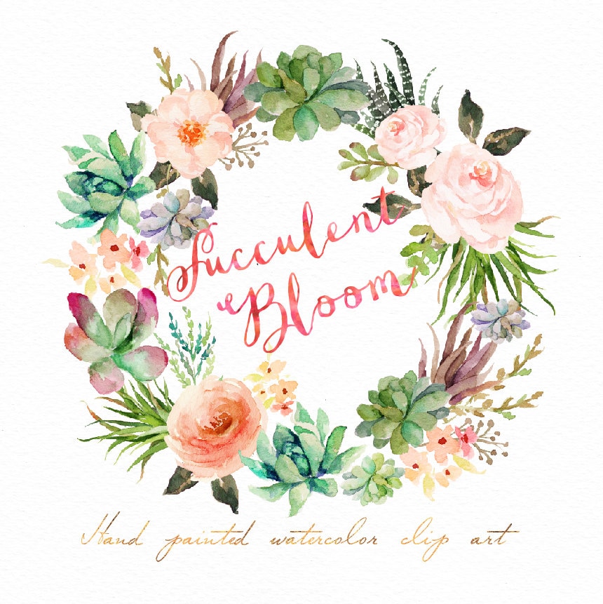 Download Watercolor Succulent Wreath Succulent Bloom Small Etsy
