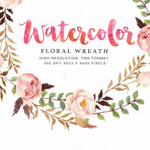 Watercolor Floral wreath-Grace /Small Set/Individual PNG files / Hand Painted image 2