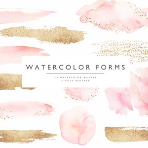 Watercolor forms-Blush & gold/Small Set/watercolor washes/Individual PNG files/Brush