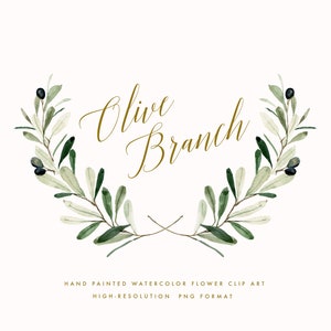 Watercolor olive branch Elements/Small Set/Greenery/olive branch/Wild Leaf/Green