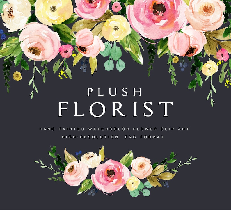 Watercolor flower clipart-Plush Florist/Small Set/Individual PNG files/Hand Painted/wedding image 5