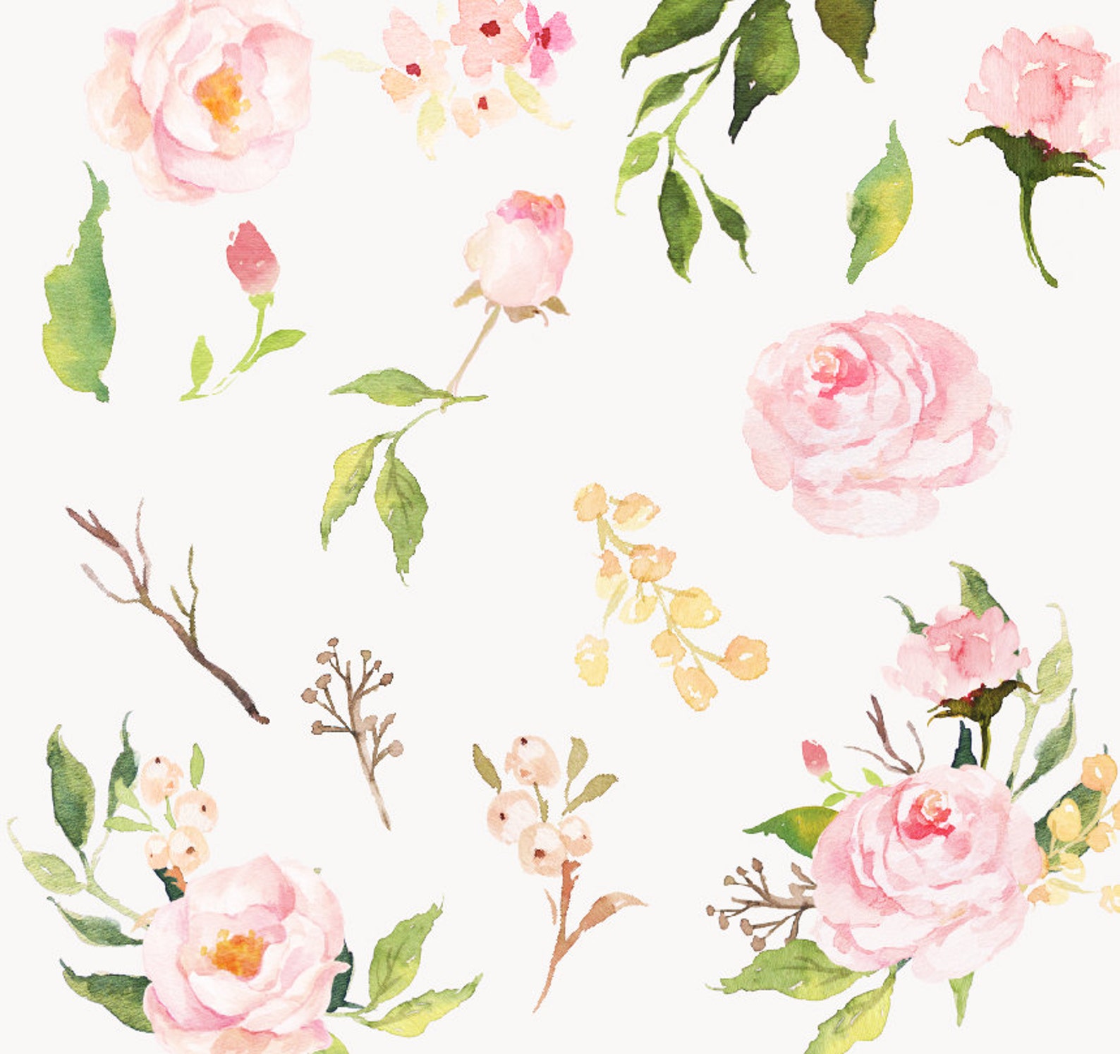 Watercolor Flower Clip Art-gradual Blooms/small Set/individual - Etsy