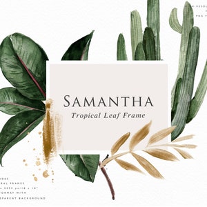 Samantha-Watercolor tropical leaf frames /Small Set/Digital clipart watercolor/wedding/ hand painted/Individual PNG files