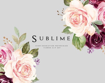 Watercolor floral clip art-Sublime/Small Set/Wedding/Individual PNG files/Hand Painted/wedding invitation/Autum