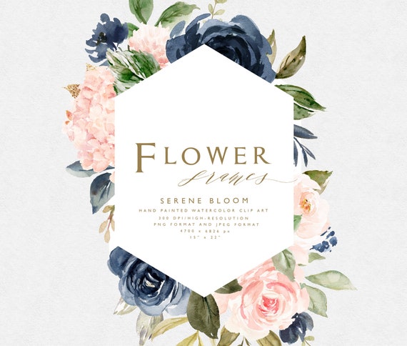 Watercolor Flower Frame Clipart Serene Bloom Small Etsy