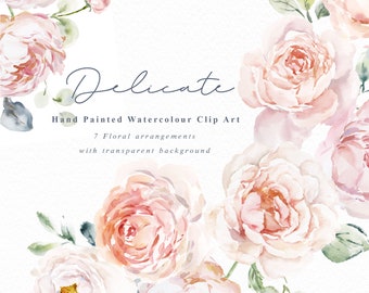 Delicate-Watercolor floral clipart/Small Set/Individual PNG files/Hand Painted/wedding