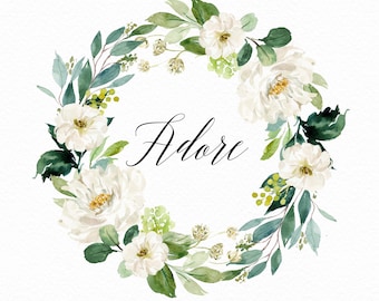 Watercolor flower wreath clipart- Adore/Small Set/Individual PNG files/Hand Painted/Wedding design